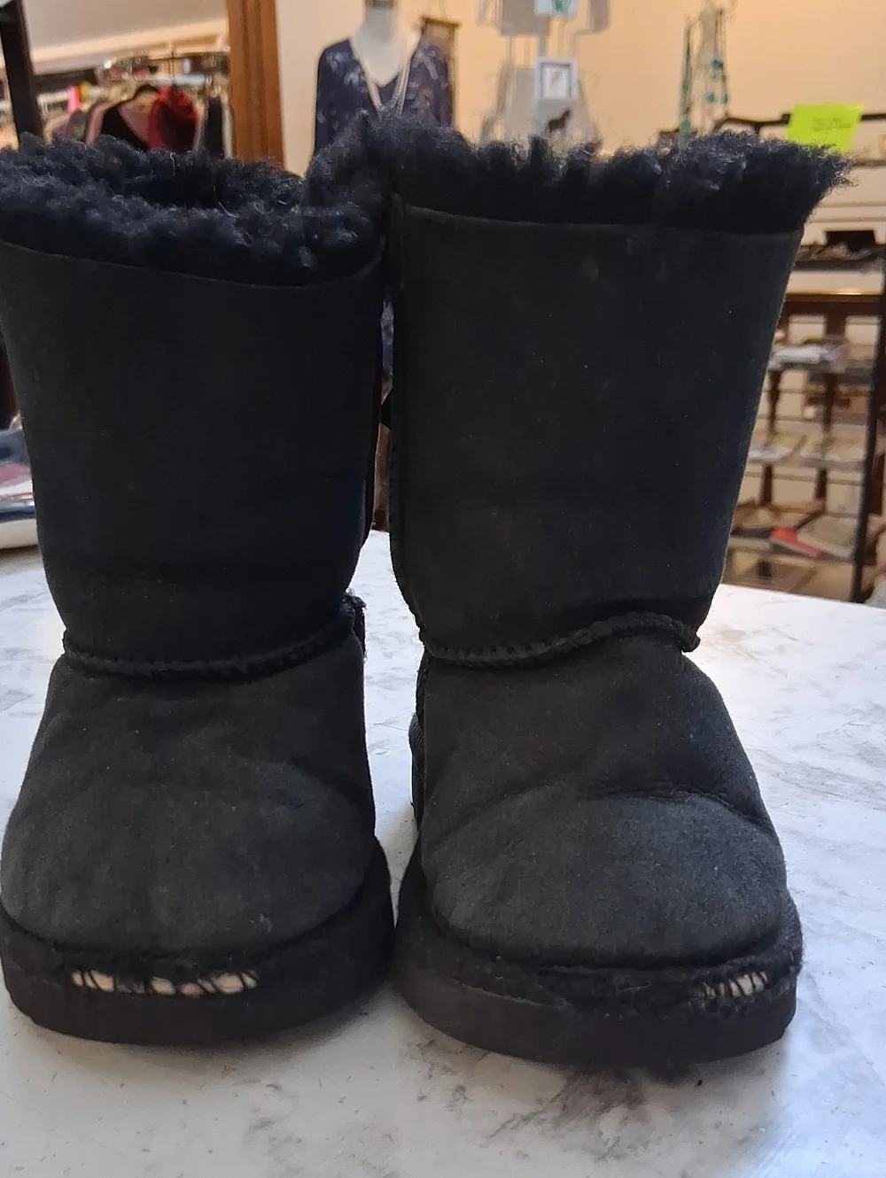 UGG Kids Black Shearling-Lined Bow Back Boots